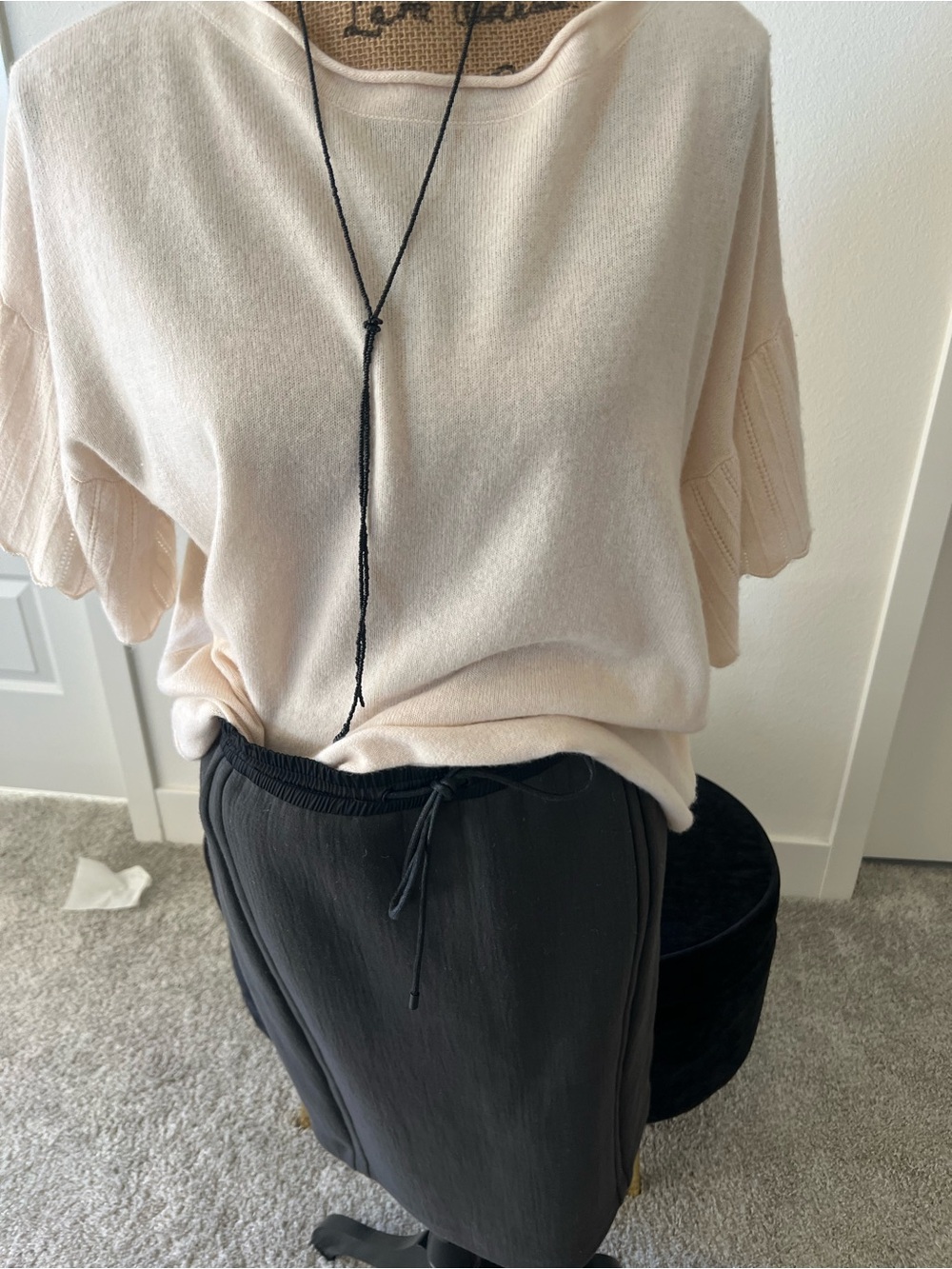 Cream Scoop Neck Women's Sweater - Lightweight Short Sleeve